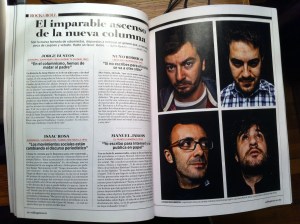 Collage de nuevo columnismo. Sección Rock & Roll de la Rolling de este mes.