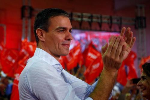 FILE PHOTO: Spain's Socialist leader and acting Prime Minister Pedro Sanchez attends a rally to mark the kick off his campaign ahead of the general election in Seville